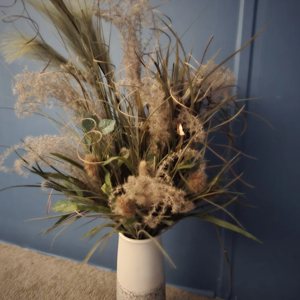 Handmade Boho Pampas Arrangement Lush Green and Brown Faux Floral Arrangement